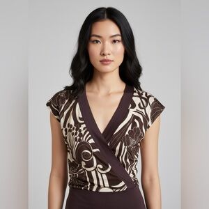 Vintage Y2K Papaya Brown and Cream Swirl Top Small S